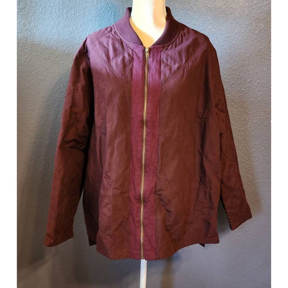 WOMEN Within Quilted Burgundy Light Weight Jacket Plus Size 1X 22/24